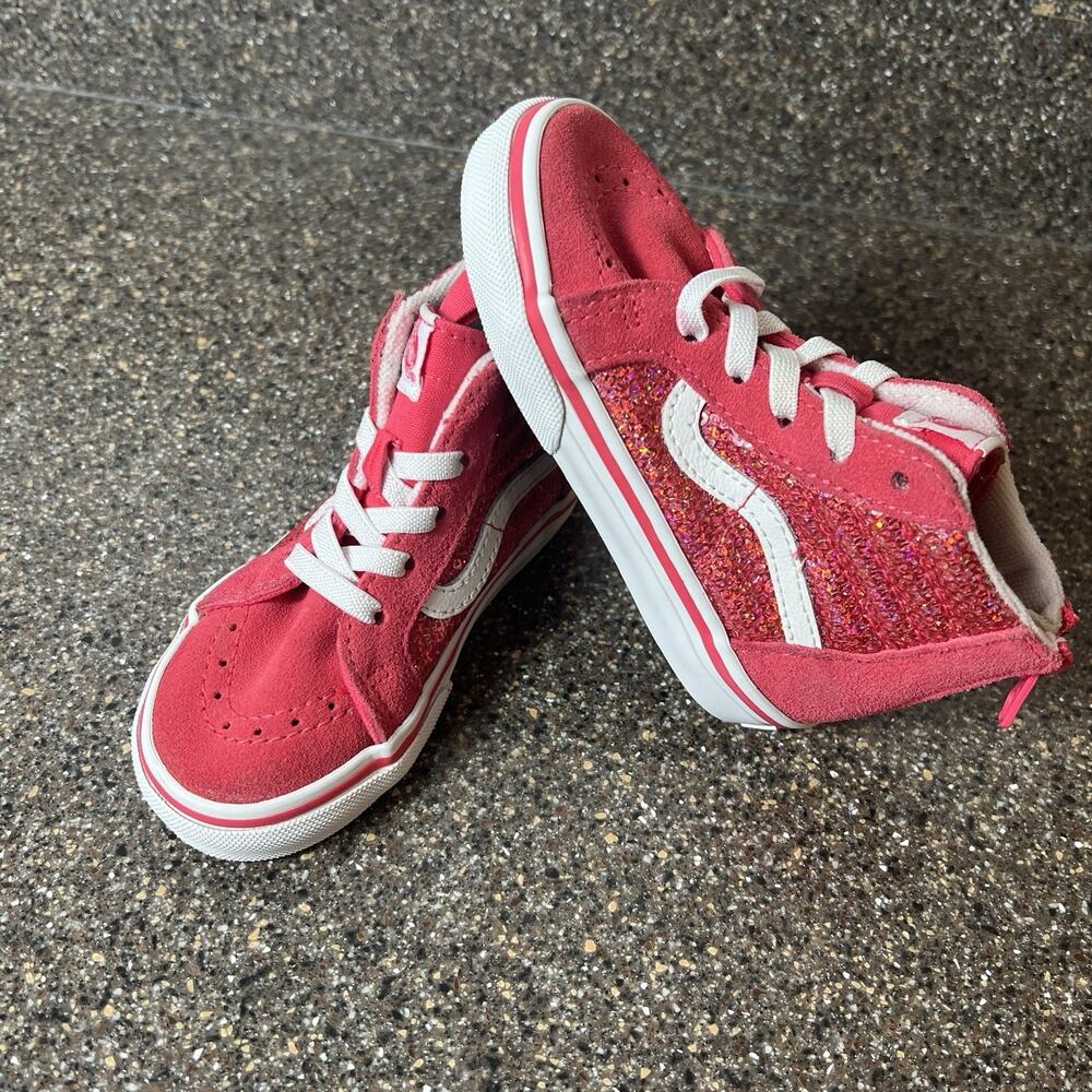 Vans Sk8 Hi Little Kids Girls Toddler 7.5 Orange Suede Sequined Shoe Sneaker Zip